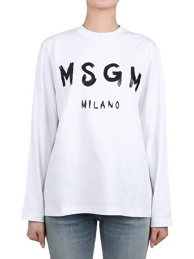 Milano Brushed Logo Cotton Long Sleeve T-Shirt White - MSGM - BALAAN 2