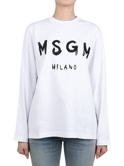 Milano Brushed Logo Cotton Long Sleeve T-Shirt White - MSGM - BALAAN 2