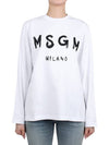 Milano Brushed Logo Cotton Long Sleeve T-Shirt White - MSGM - BALAAN 3