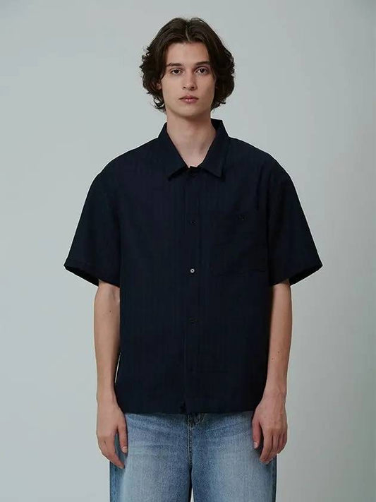 MEN One Pocket String Cotton Shirt Navy - PINBLACK - BALAAN 1