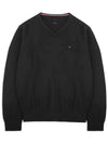 Signature Solid V-Neck Sweatshirt Black - TOMMY HILFIGER - BALAAN 3