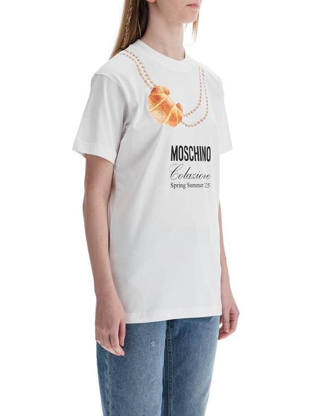 white cotton t-shirt with croissant and pearls print - MOSCHINO - BALAAN 2