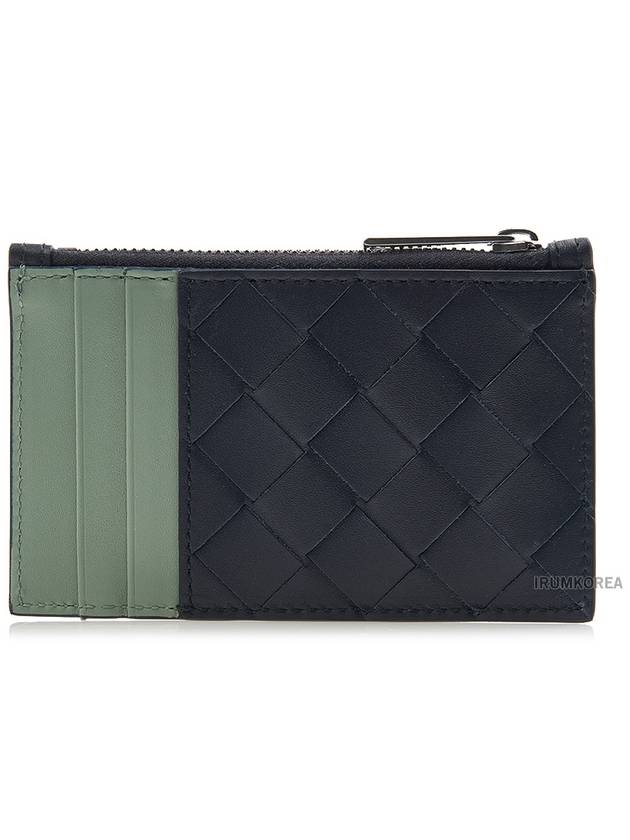 Intrecciato Zippered Leather Card Wallet Black Green - BOTTEGA VENETA - BALAAN 4