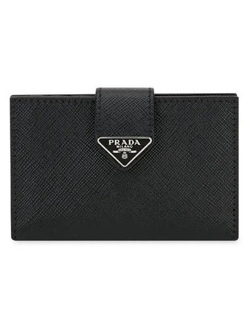 Triangle Logo Saffiano Flap Card Wallet Black - PRADA - BALAAN 1