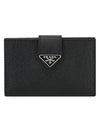 Triangle Logo Saffiano Flap Card Wallet Black - PRADA - BALAAN 1