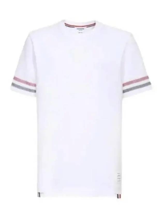 Textured Cotton Stripe Short Sleeve T-Shirt White - THOM BROWNE - BALAAN 2