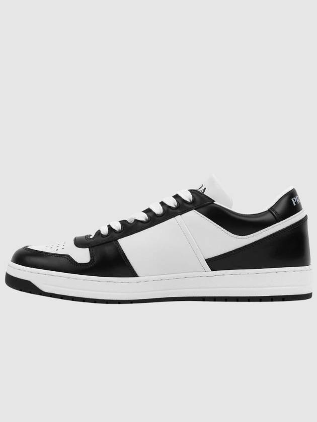 Men's Downtown Triangle Logo Leather Low Top Sneakers White Black - PRADA - BALAAN 3