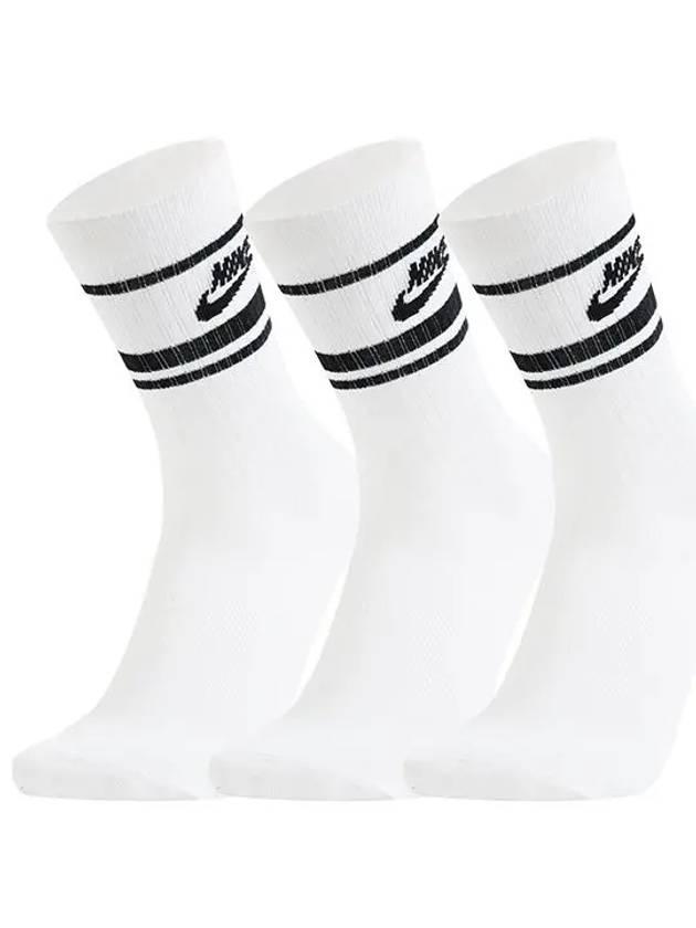 Essential Stripe Three Pack Crew Sports Socks 3 Packs Whie Black - NIKE - BALAAN 2