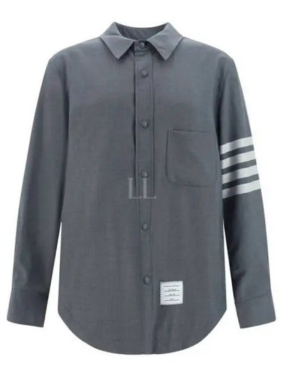 4 Bar Stripe Plain Weaving Wool Long Sleeve Shirt Grey - THOM BROWNE - BALAAN 2