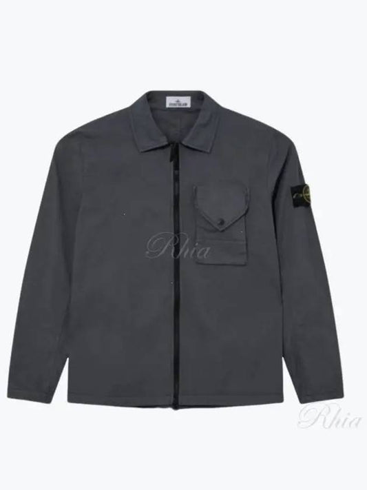 Stretch Cotton Gabardine Overshirt Jacket Dark Grey - STONE ISLAND - BALAAN 2