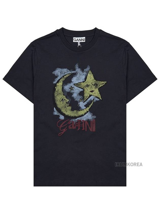 Moonlight Print Short Sleeve T-Shirt Grey - GANNI - BALAAN 2