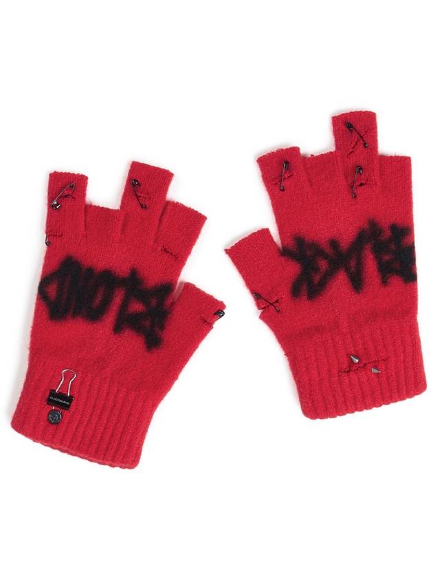 BBD Graffiti Logo Ripped Hand Warmer Gloves Red - BLACKBLOND - BALAAN 1