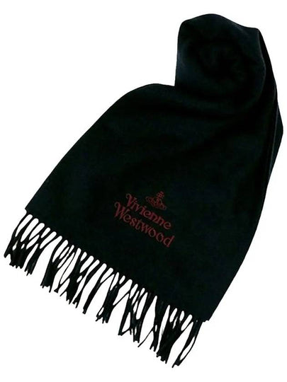 Embroidered Logo Wool Muffler Black 81030007 N401 - VIVIENNE WESTWOOD - BALAAN 2