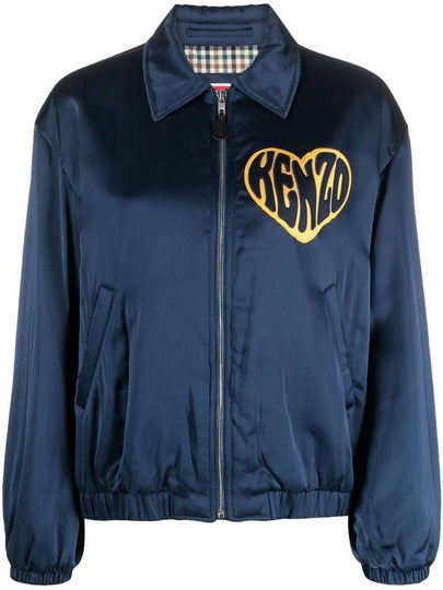 Heart Casual Viscose Zip-up Jacket Navy - KENZO - BALAAN 2