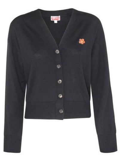 Boke Flower Embroidered Wool Cardigan Black - KENZO - BALAAN 2