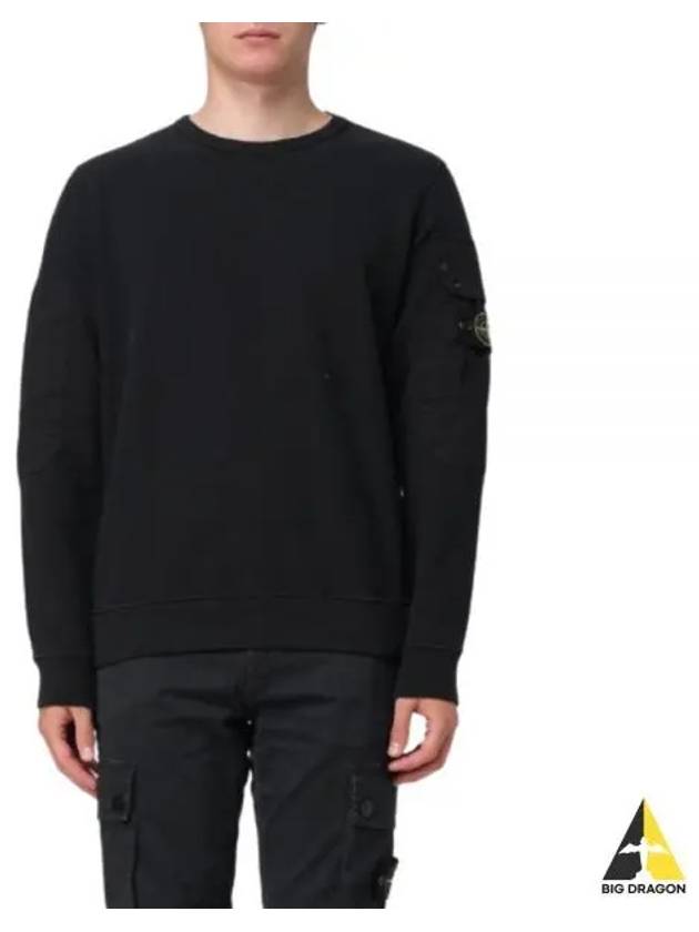 Brushed Organic Cotton Fleece Sweatshirt Black - STONE ISLAND - BALAAN 2