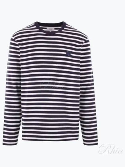 Fox Head Stripe Long Sleeve T-Shirt Navy - MAISON KITSUNE - BALAAN 2