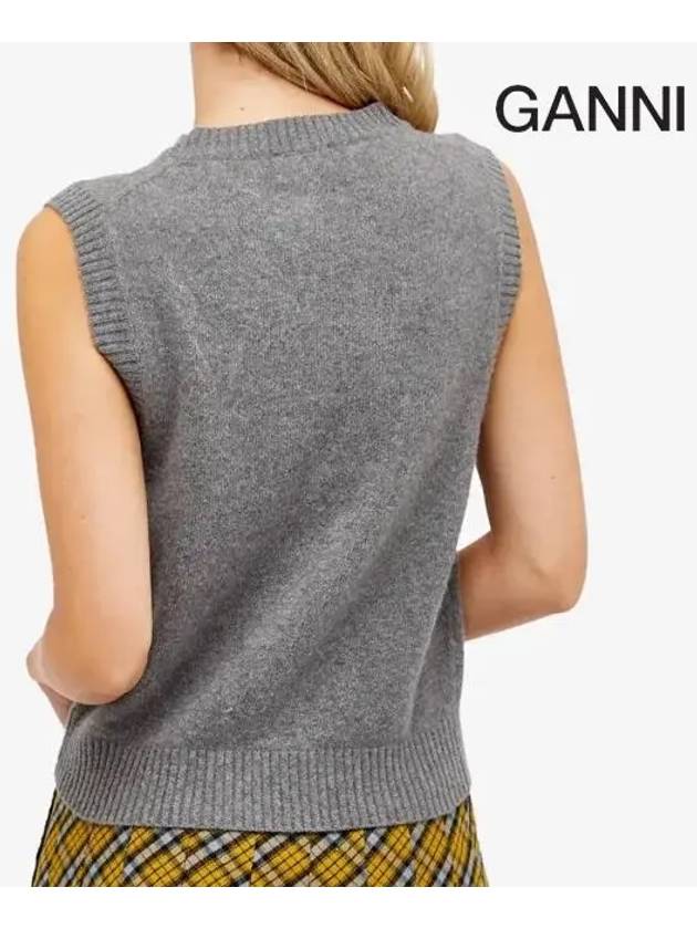 Logo Intarsia Knit Vest Grey - GANNI - BALAAN 4