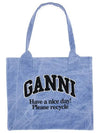 Embroidered Logo Canvas Large Tote Bag Blue - GANNI - BALAAN 2