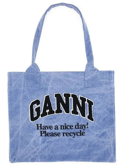 Embroidered Logo Canvas Large Tote Bag Blue - GANNI - BALAAN 2