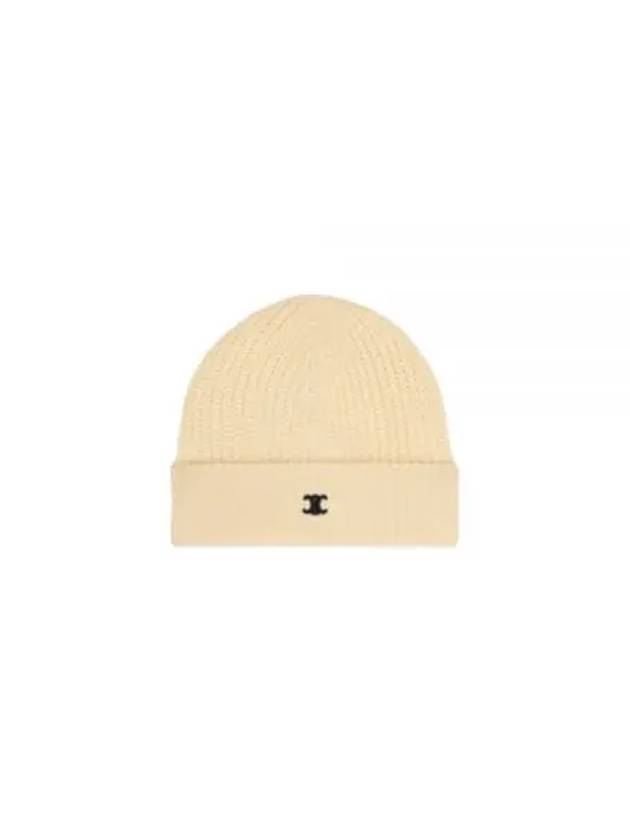 Triomphe Logo Cotton Beanie Ivory - CELINE - BALAAN 2