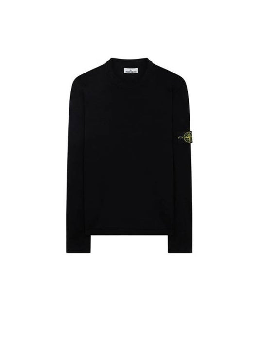 Men's Logo Wappen Crew Neck Knit Sweatshirt Black - STONE ISLAND - BALAAN 1