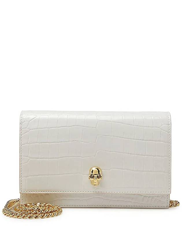 Gold Plated Skull Crocodile Leather Mini Shoulder Bag White - ALEXANDER MCQUEEN - BALAAN 2