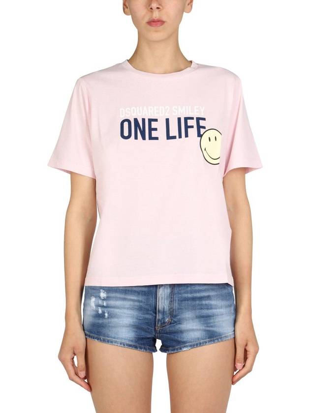 Women's Smiley Short Sleeve T-Shirt Pink - DSQUARED2 - BALAAN 2