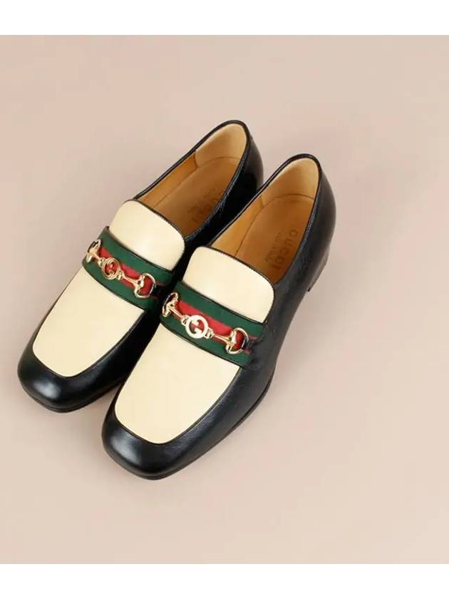 Men's Interlocking G Horsebit Leather Loafer Black Beige - GUCCI - BALAAN 3