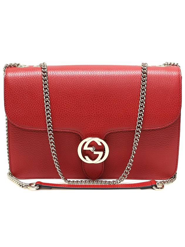 Gucci 510303 Red Leather Interlocking GG Gold Chain Medium Shoulder Bag - GUCCI - BALAAN 1