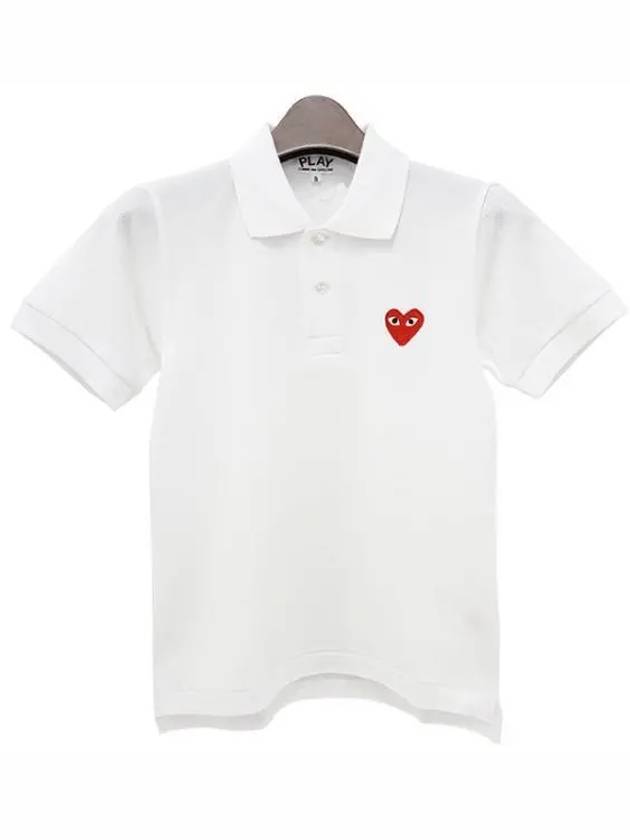 Comme des Gar ons Women s Play Red Heart Patch Polo Short Sleeve T Shirt White P1T005E 1154454 - COMME DES GARCONS PLAY - BALAAN 1