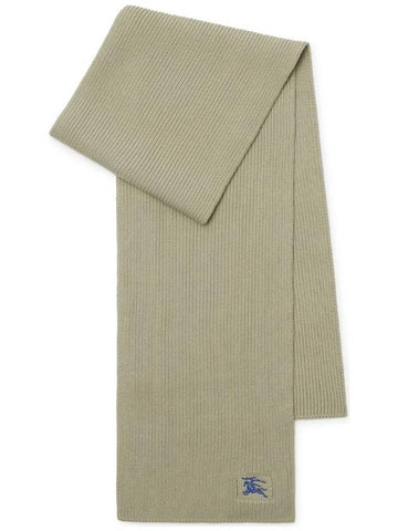 Embroidered Logo Rib Cashmere Scarf Green - BURBERRY - BALAAN 1