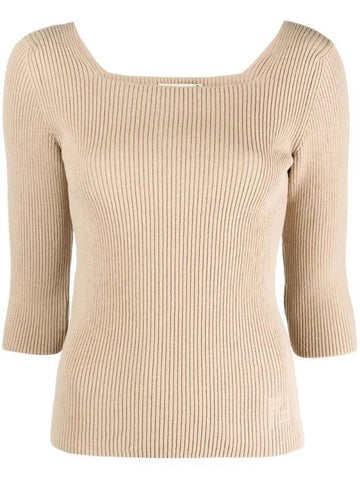 FF Cotton Rib Knit Top Beige - FENDI - BALAAN 1