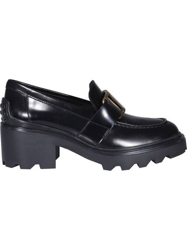 T Logo Leather Loafer Heels Black - TOD'S - BALAAN 1