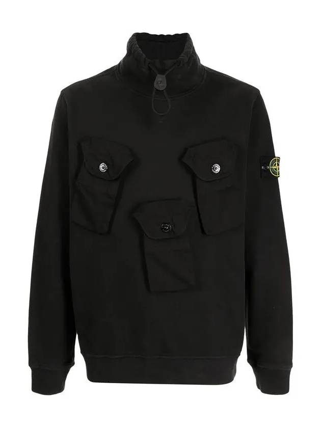 Wappen Patch Multi-Pocket Mock Neck Sweatshirt Black - STONE ISLAND - BALAAN 2