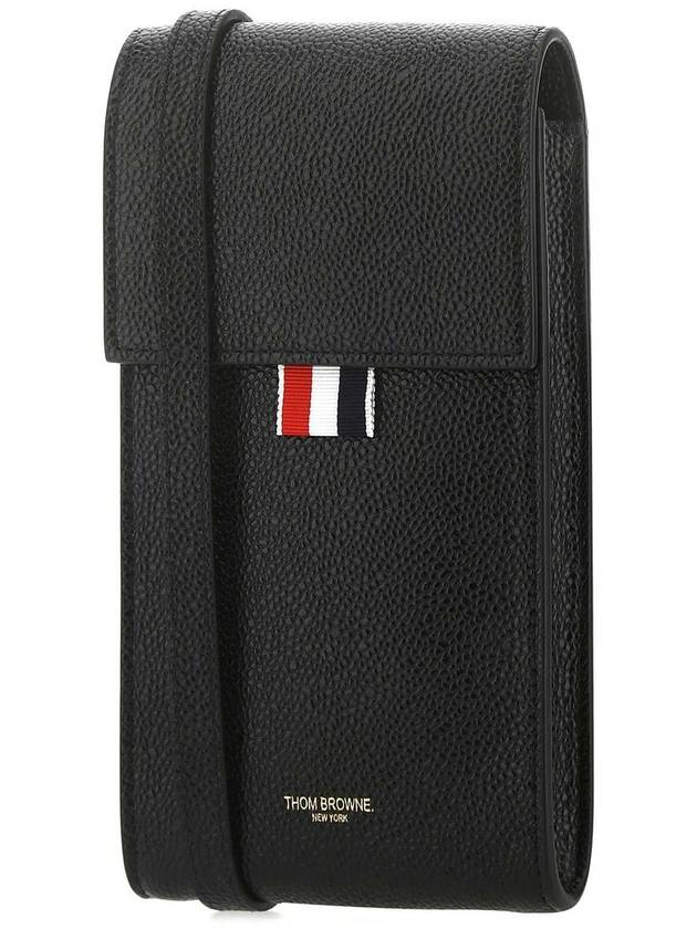 Three Stripes Strap Leather Phone Case Black - THOM BROWNE - BALAAN 3