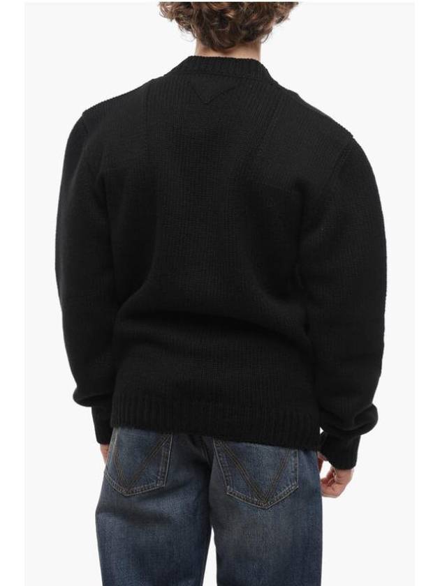 V-Neck Wool Knitted Sweater Black - PRADA - BALAAN 3