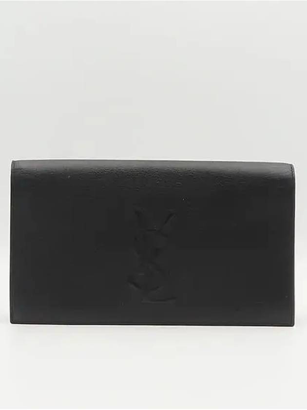 YSL Yip 361120 Black Leather Stitched Logo Flap Clutch - SAINT LAURENT - BALAAN 2