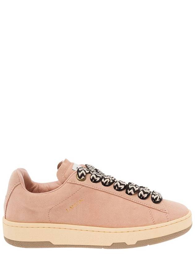 'Lite Curb' Pink Low Top Sneakers With Oversized Multicolor Laces In Suede Woman - LANVIN - BALAAN 1