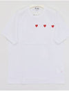 P1T3373 WHITE Triple Red Heart Short Sleeve T Shirt - COMME DES GARCONS - BALAAN 1