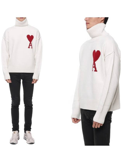 Intarsia Heart Logo Turtleneck White - AMI - BALAAN 2