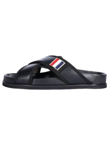 Vitello Calf Enamel Criss Cross Loafer Sandals Black - THOM BROWNE - BALAAN 1