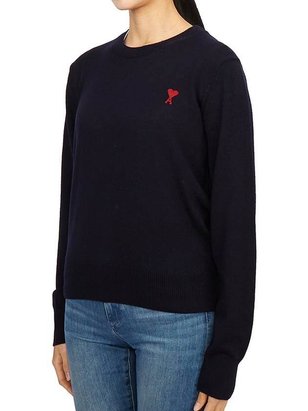 Heart Logo Crew Neck Merino Wool Knit Top Blue - AMI - BALAAN 3