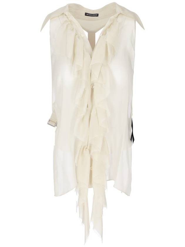 BO SHIRT PLASTRON WITH RAW EDGE ROUCHES SILK CHIFF - ANN DEMEULEMEESTER - BALAAN 1