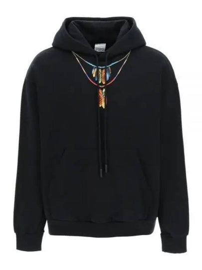 Feather Necklace Print Cotton Hoodie Black - MARCELO BURLON - BALAAN 2