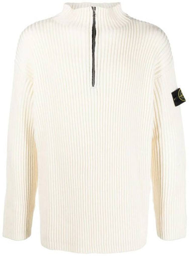 Loose Fit Virgin Wool Half-Zip Knit Top White - STONE ISLAND - BALAAN 1