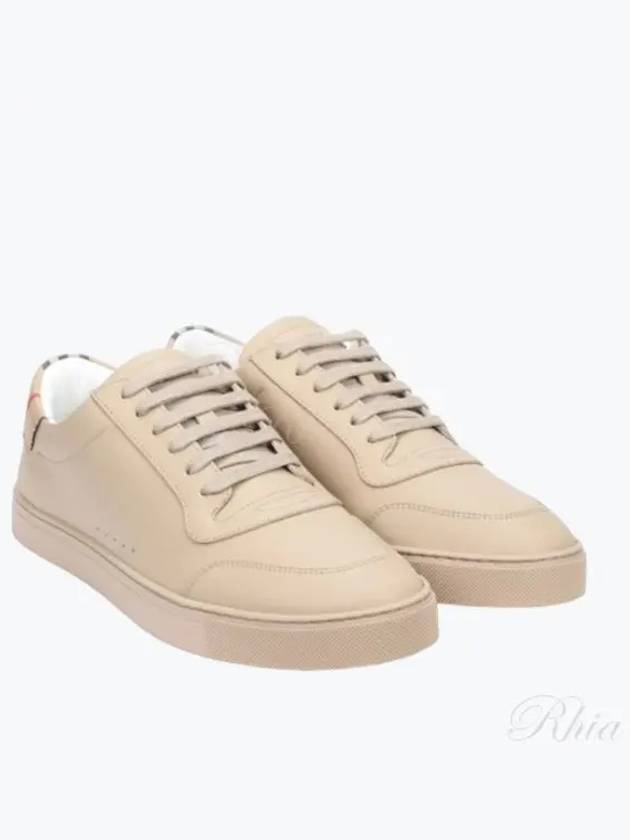 Men's Checked Cotton Leather Low Top Sneakers Beige - BURBERRY - BALAAN 2