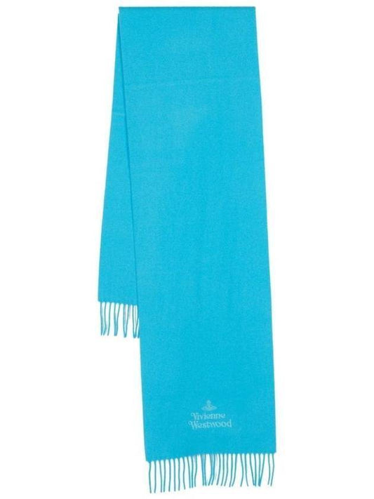 Logo Wool Fringe Muffler Light Blue - VIVIENNE WESTWOOD - BALAAN 1