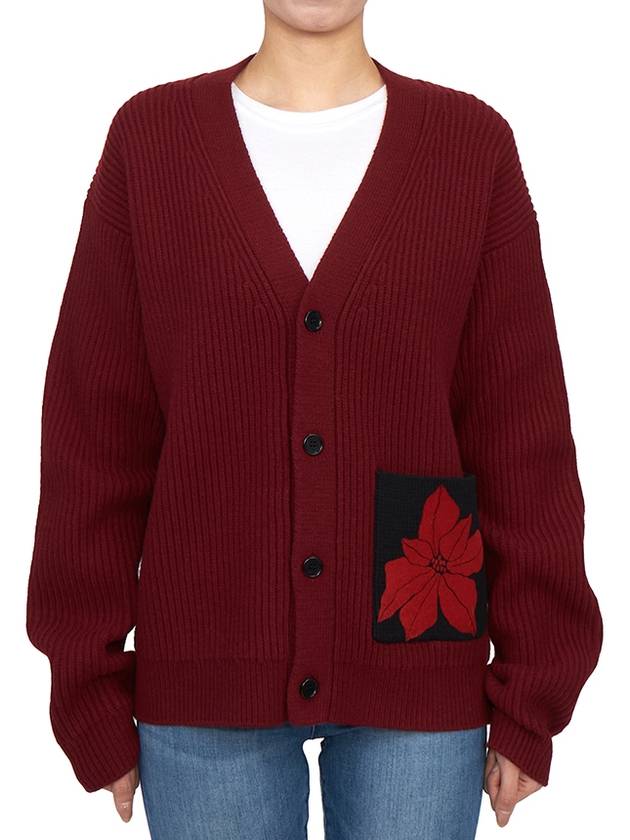 Flock Flower Patch Pocket Cardigan Red - JW ANDERSON - BALAAN 4