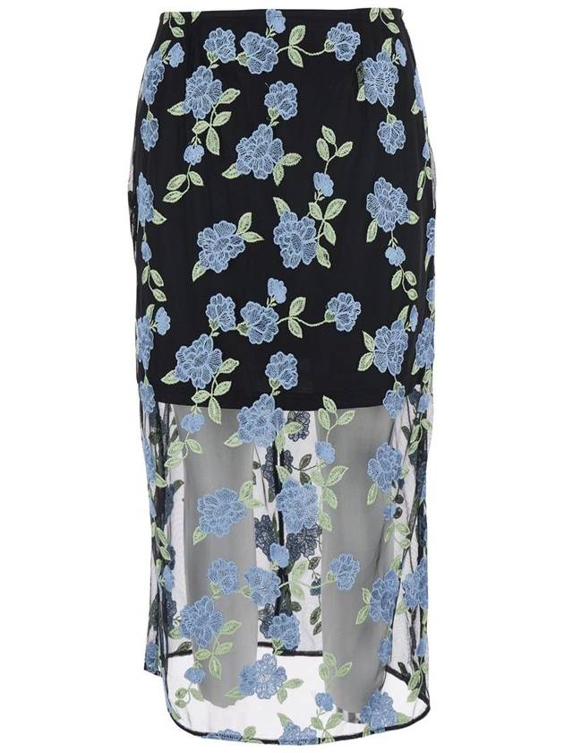 Black Pencil Skirt With Mesh Panels And All-Over Floral Motif In Tech Fabric Woman - ROTATE - BALAAN 1